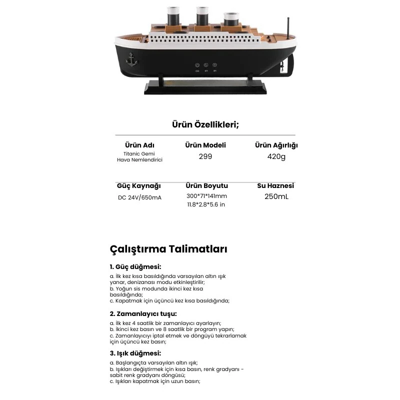 Titanic Gemi Tasarımlı Hava Nemlendirici 
