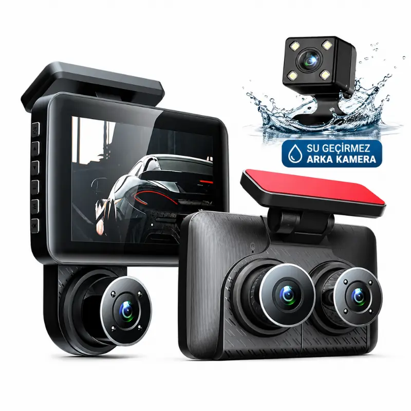 3'lü Araç Kamera Sistemi – 1080P Gece Görüş DVR