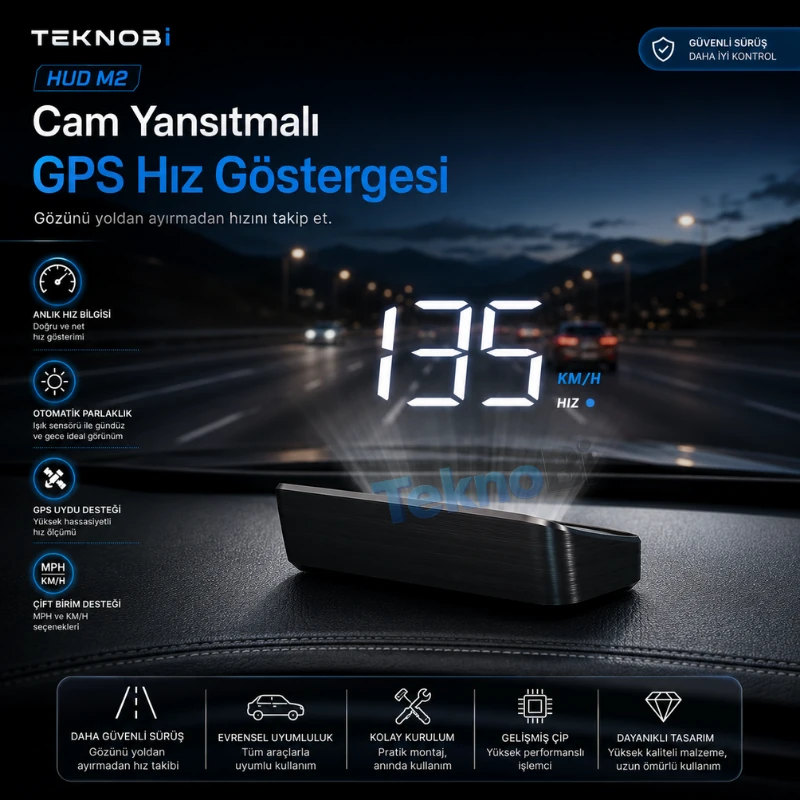 M2 Hud TeknoBi Hud M2 - Cam Yansıtmalı Gps Hız Göstersi