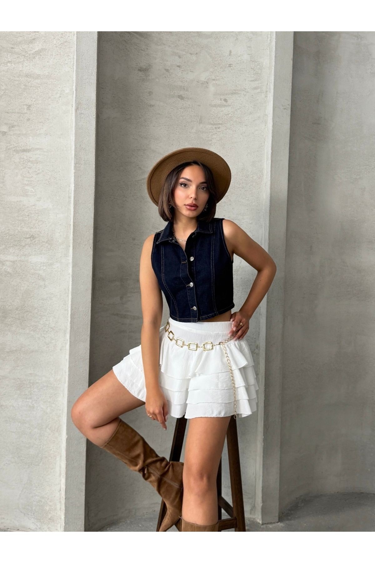 Düğmeli Gömlek Yaka Sıfır Kol Denim Yelek MISSYLK778