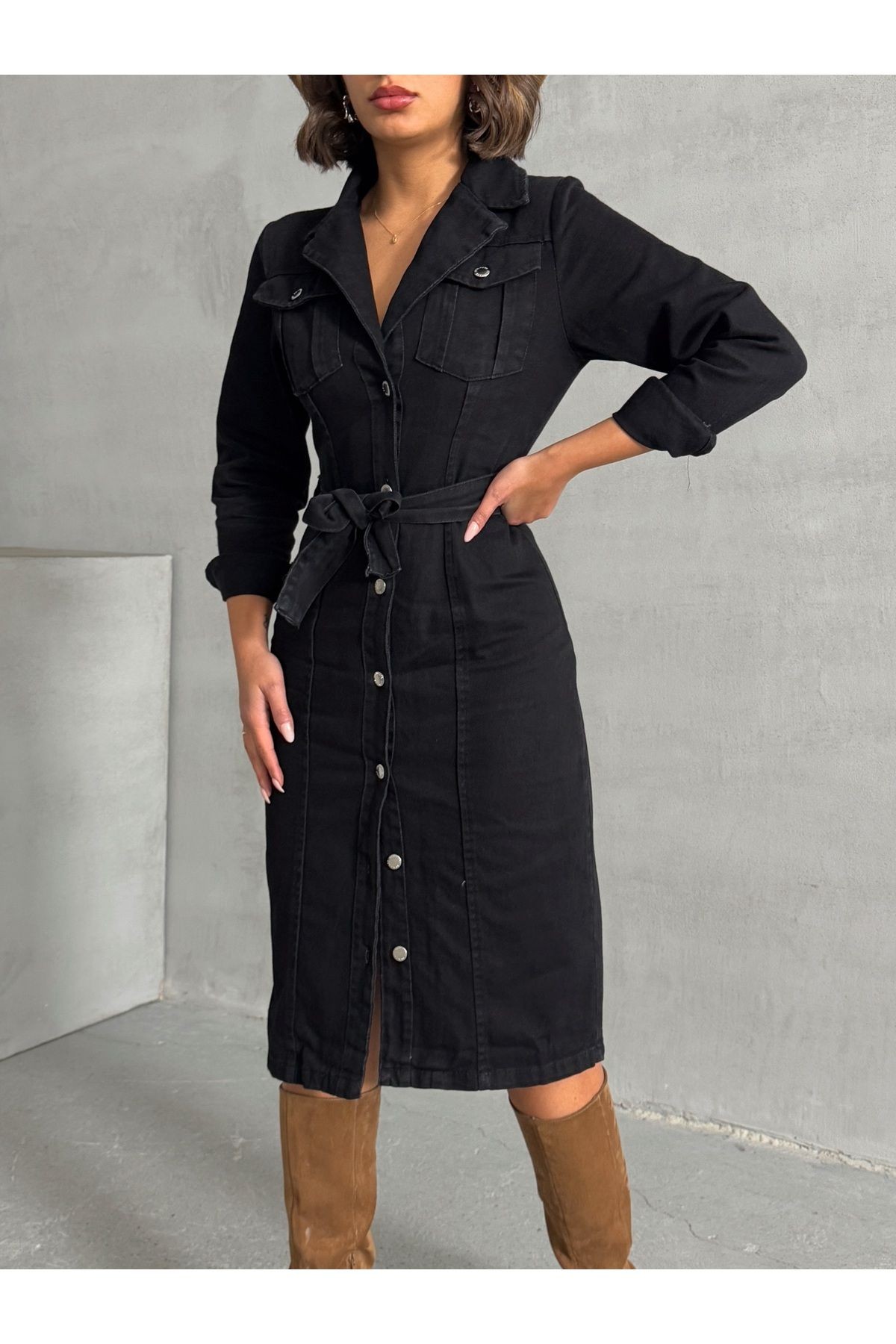 Kuşaklı Denim Elbise MISSEL1054