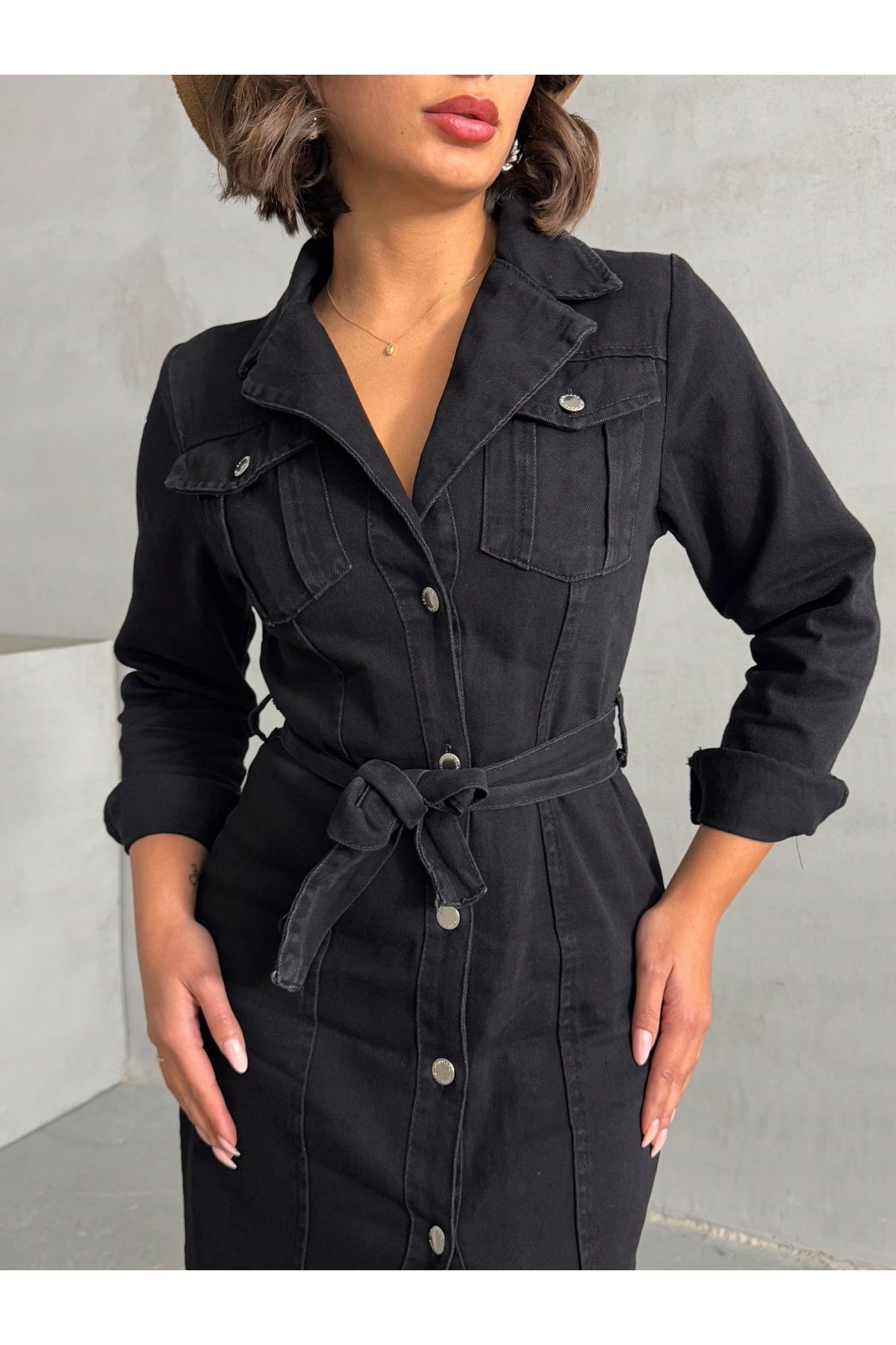 Kuşaklı Denim Elbise MISSEL1054
