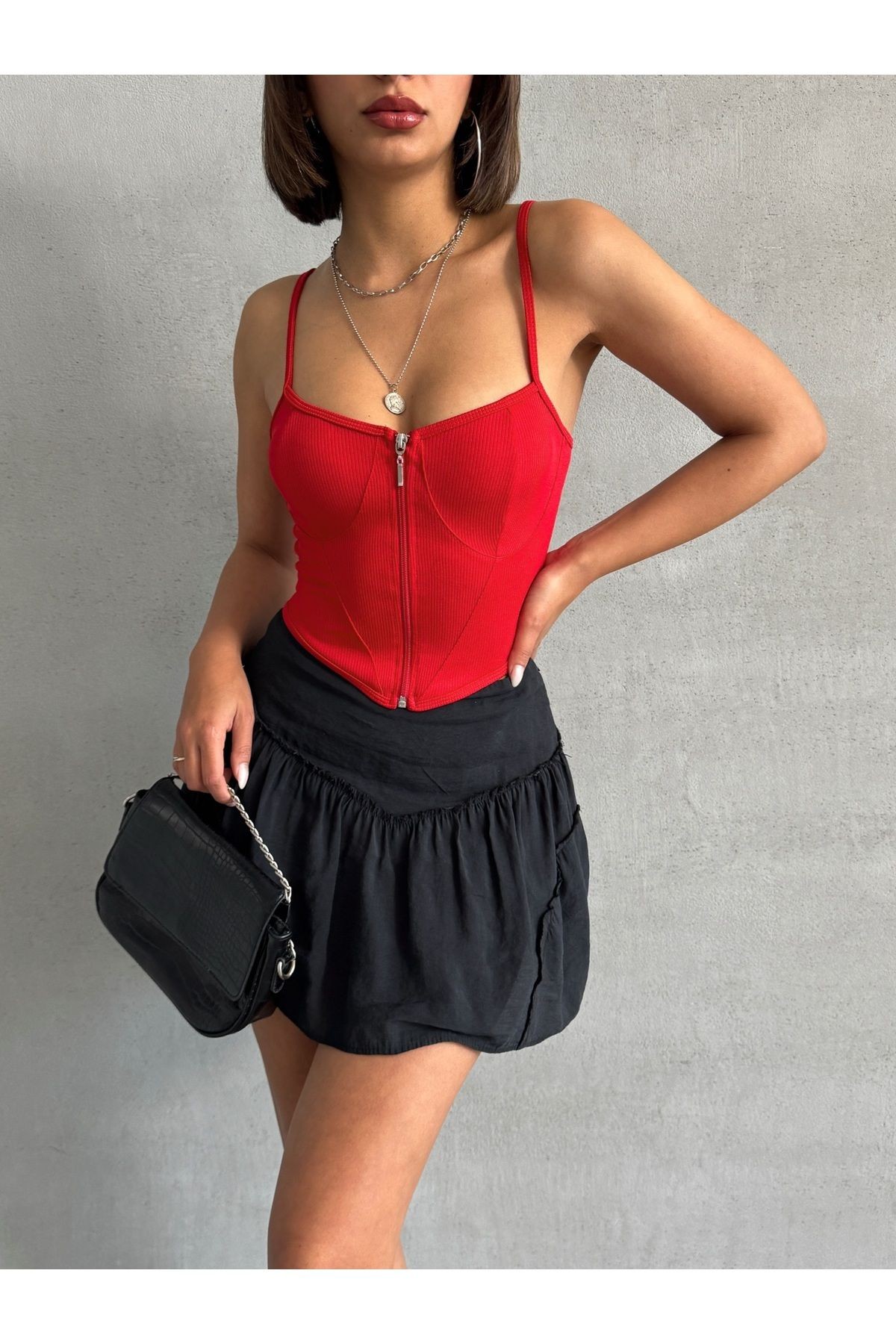 Fermuarlı Askılı Fitilli Bluz MISSBLZ8090