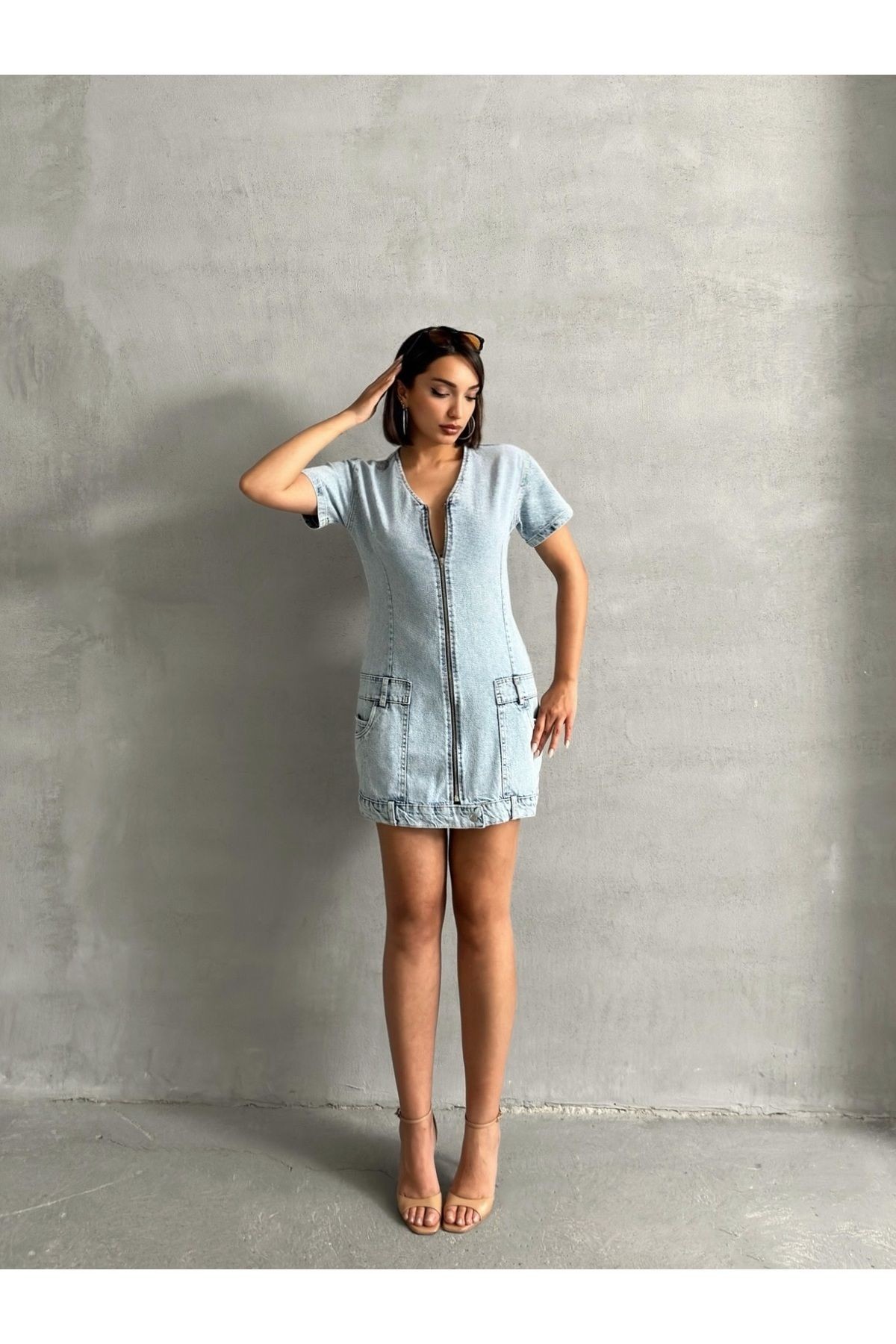 Fermuarlı Cep Detaylı Kar Yıkama Denim Elbse MISSELB3452