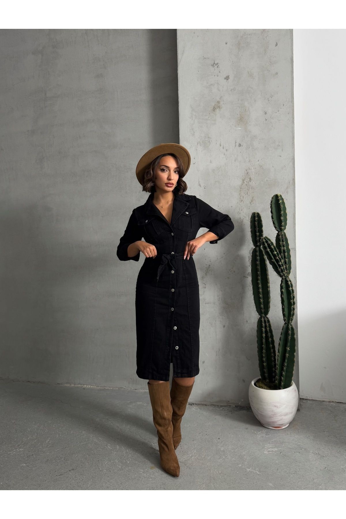 Kuşaklı Denim Elbise MISSEL1054