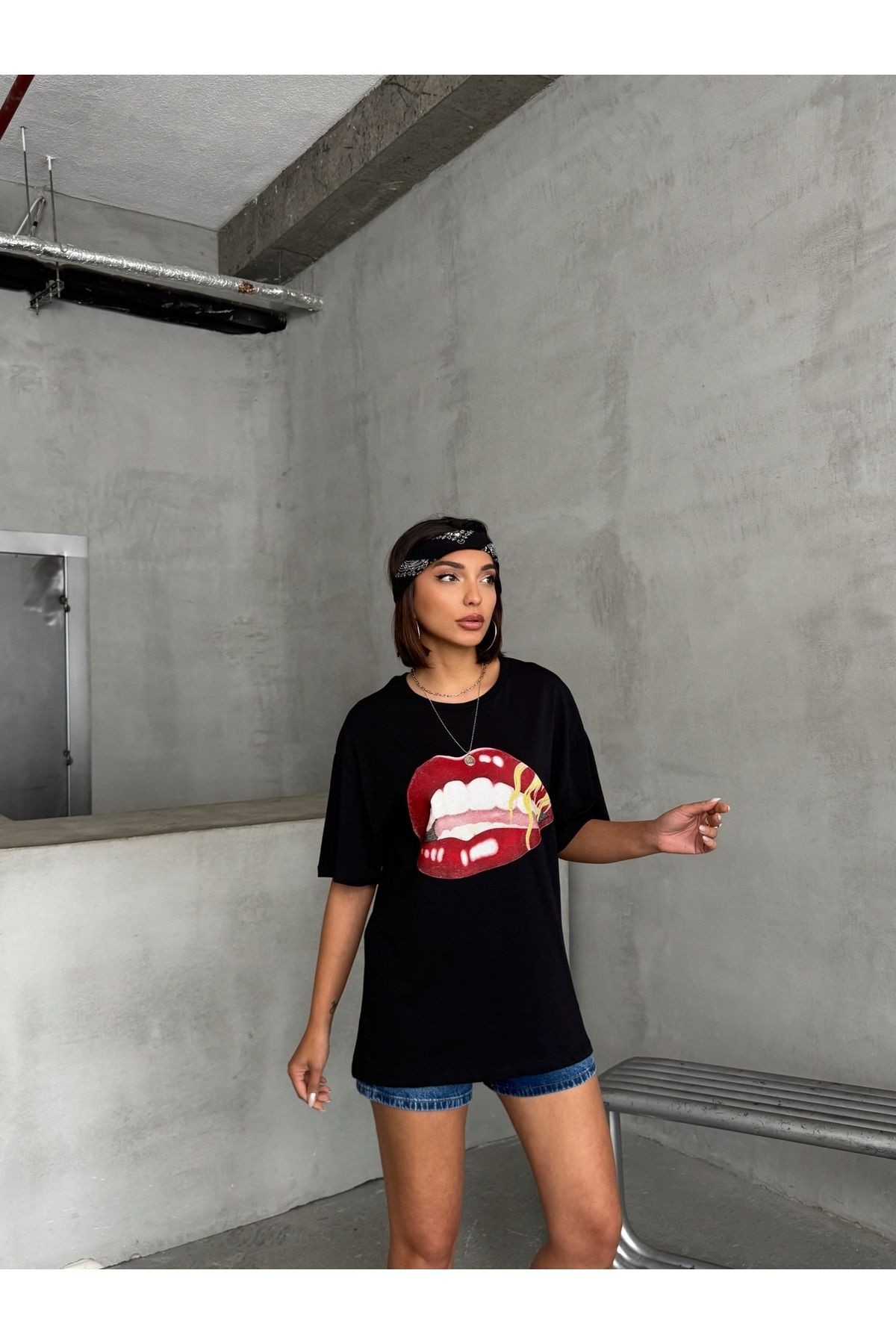 Baskı Detaylı Salaş Basic T-Shirt MISSTS3619