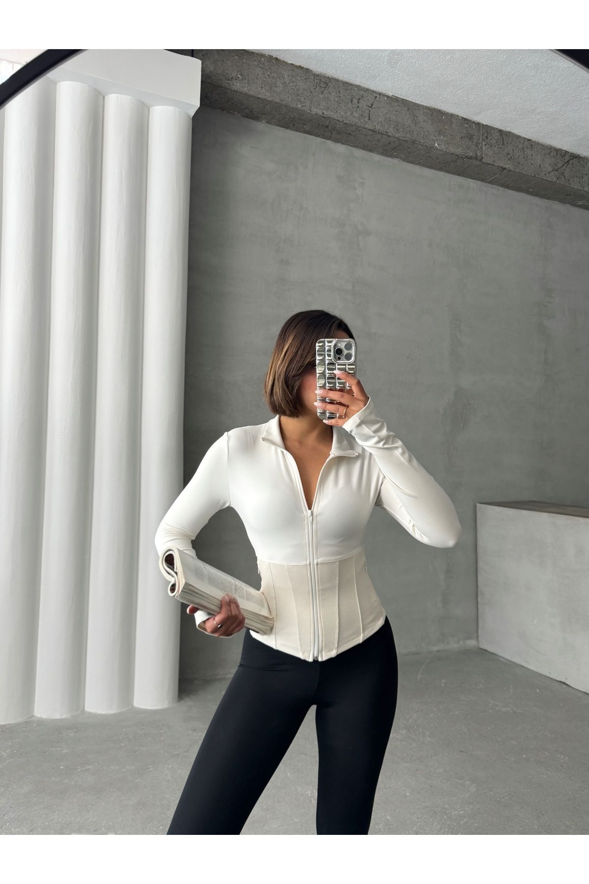 Fırçalı Soft Kumaş Baş Parmak Delikli Spor Ceket/Sweatshirt MISSCE2621-2
