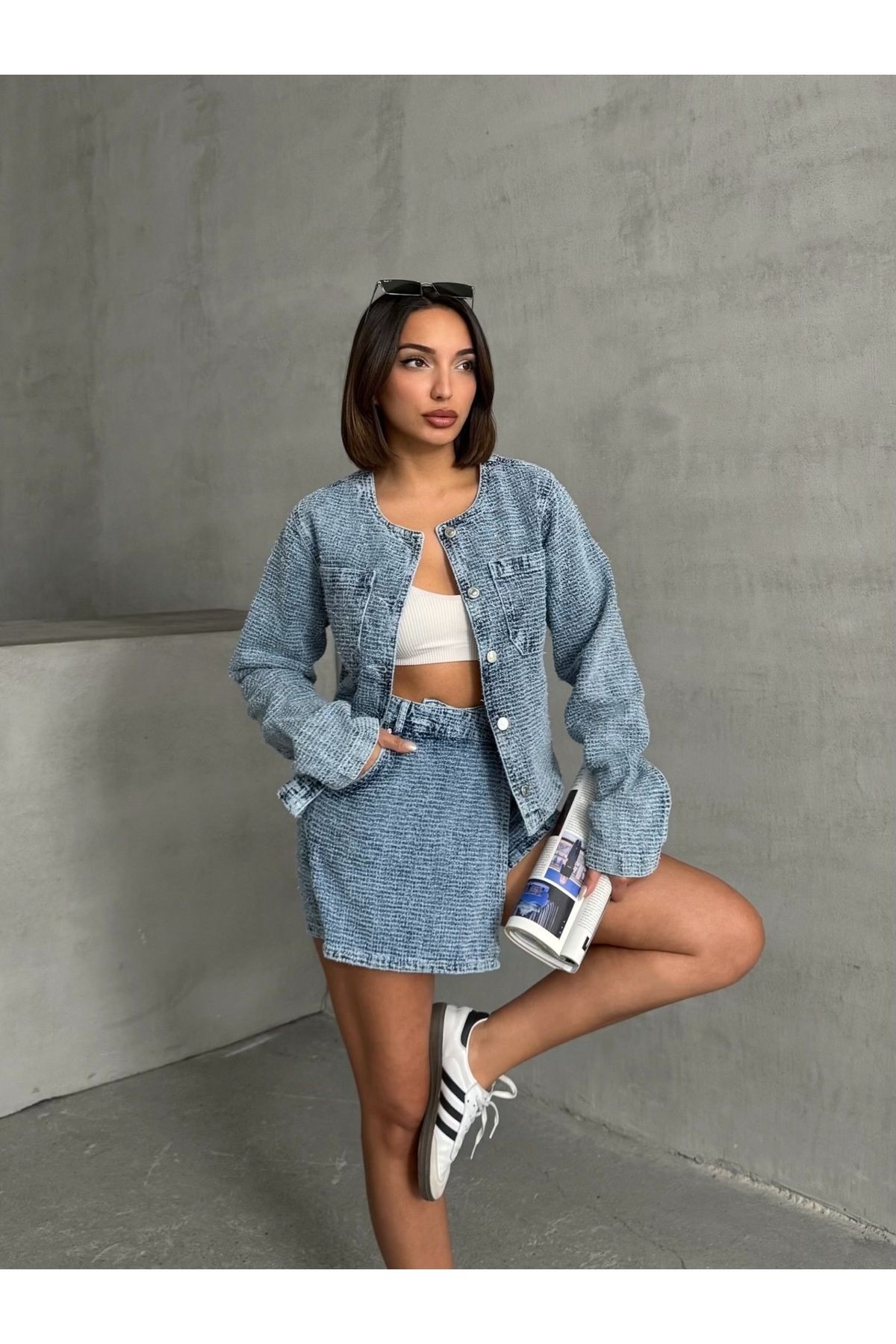 Mavi Dokulu Denim Mini Şort Etek MISSSE8017