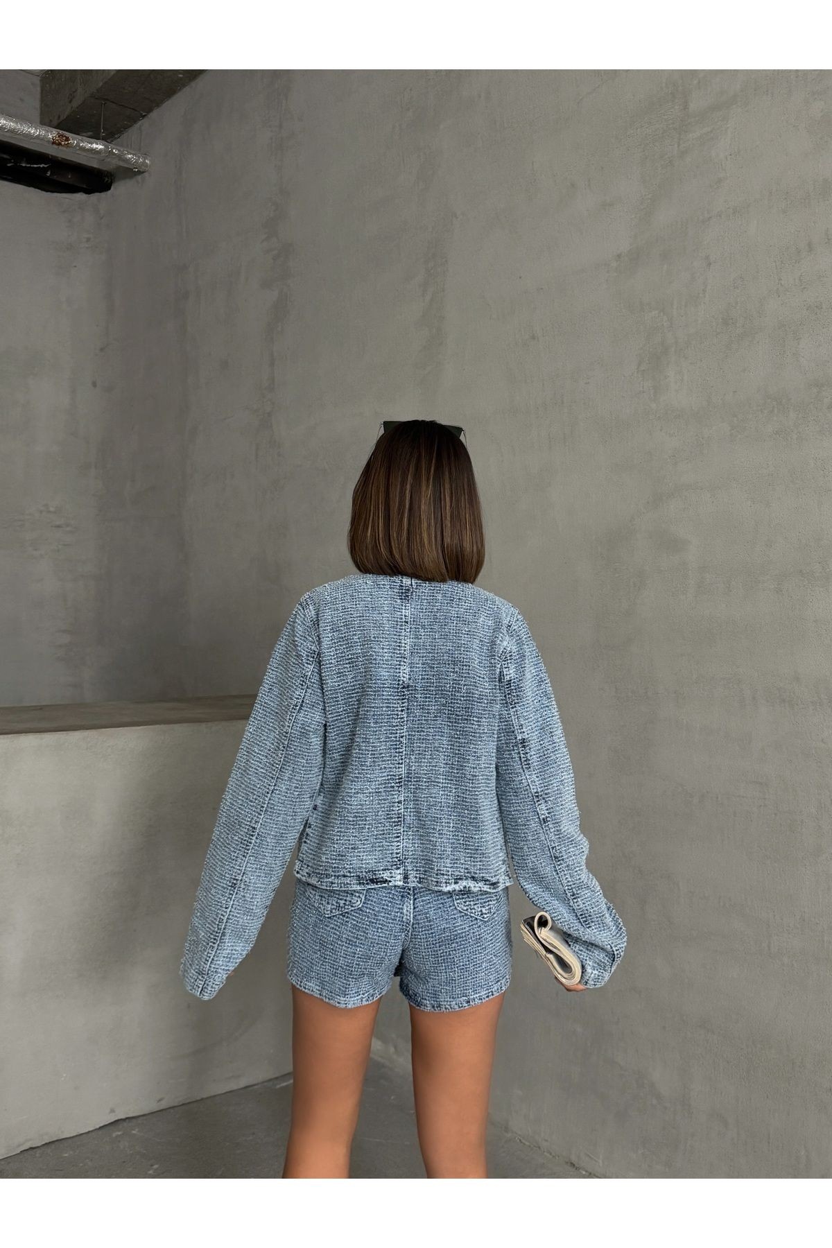 Mavi Dokulu Denim Mini Şort Etek MISSSE8017