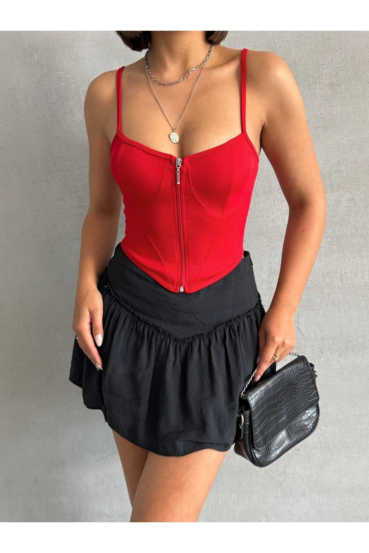 Fermuarlı Askılı Fitilli Bluz MISSBLZ8090