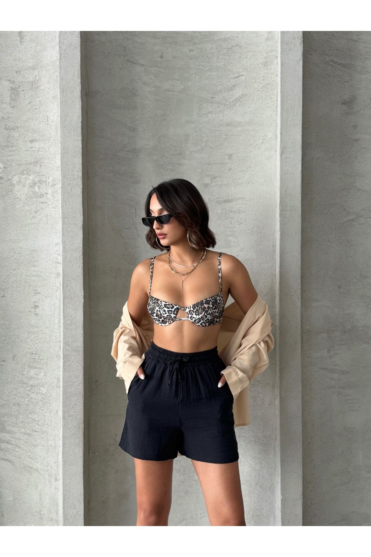 Bel Lastikli Beachwear Keten Şort MISSSRT2670