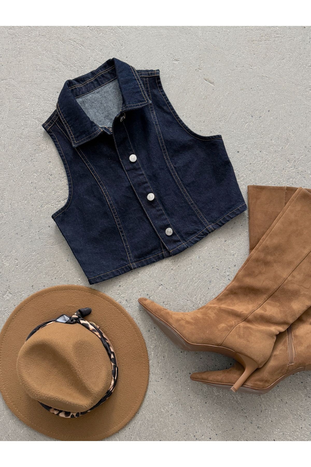 Düğmeli Gömlek Yaka Sıfır Kol Denim Yelek MISSYLK778