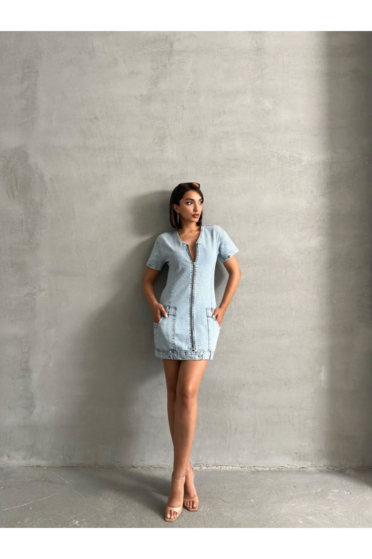 Fermuarlı Cep Detaylı Kar Yıkama Denim Elbse MISSELB3452