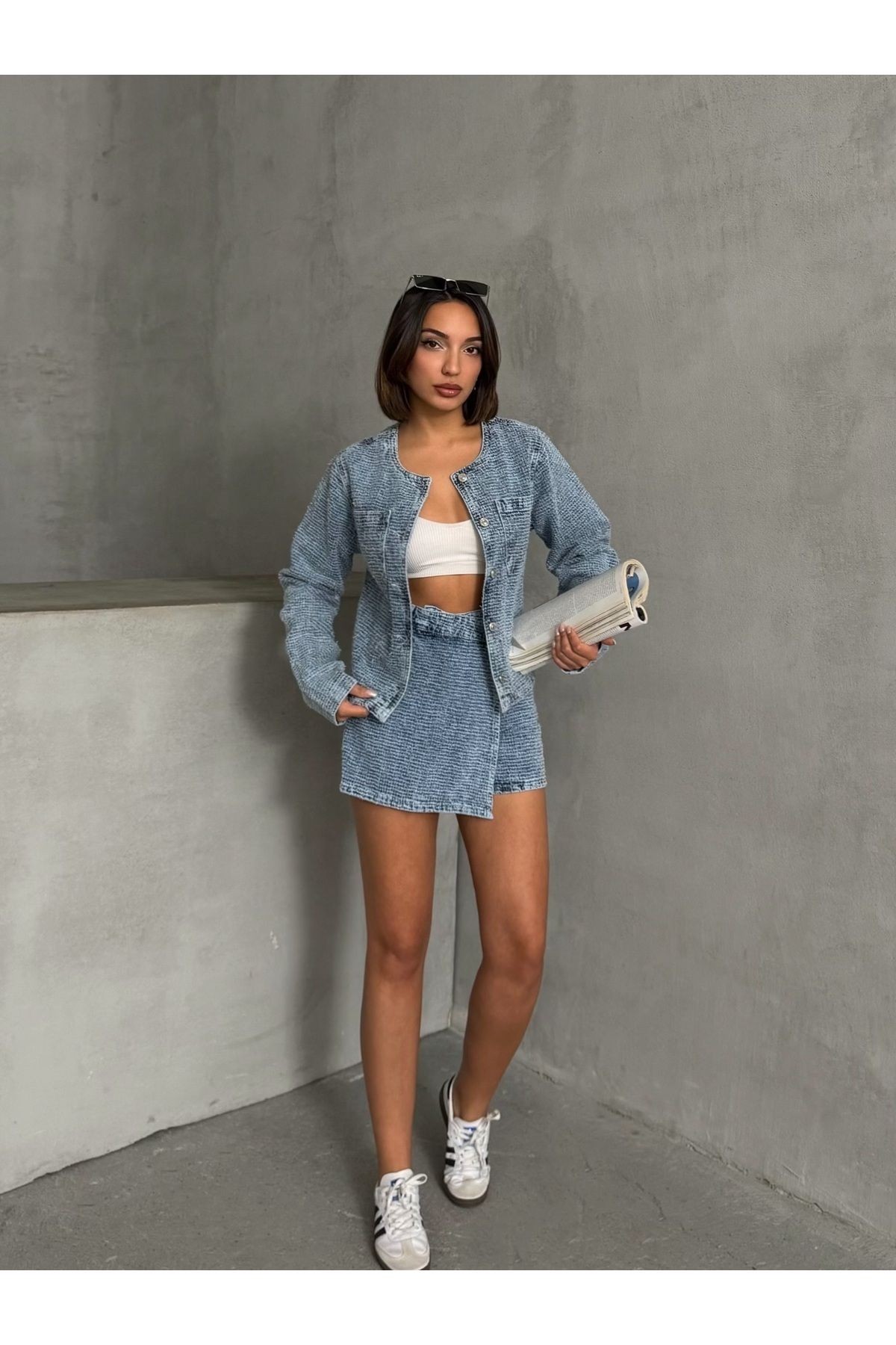 Mavi Dokulu Denim Mini Şort Etek MISSSE8017