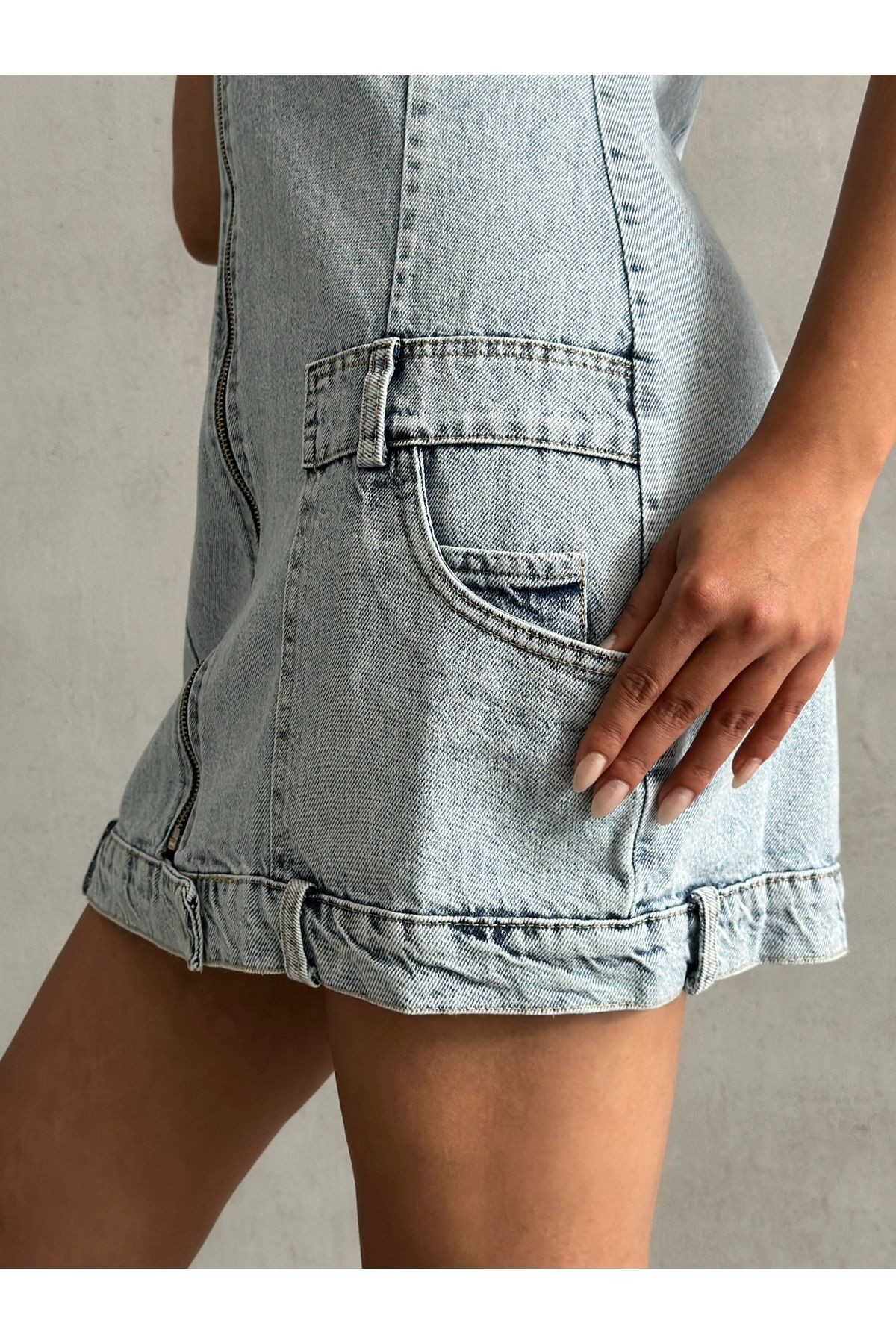 Fermuarlı Cep Detaylı Kar Yıkama Denim Elbse MISSELB3452