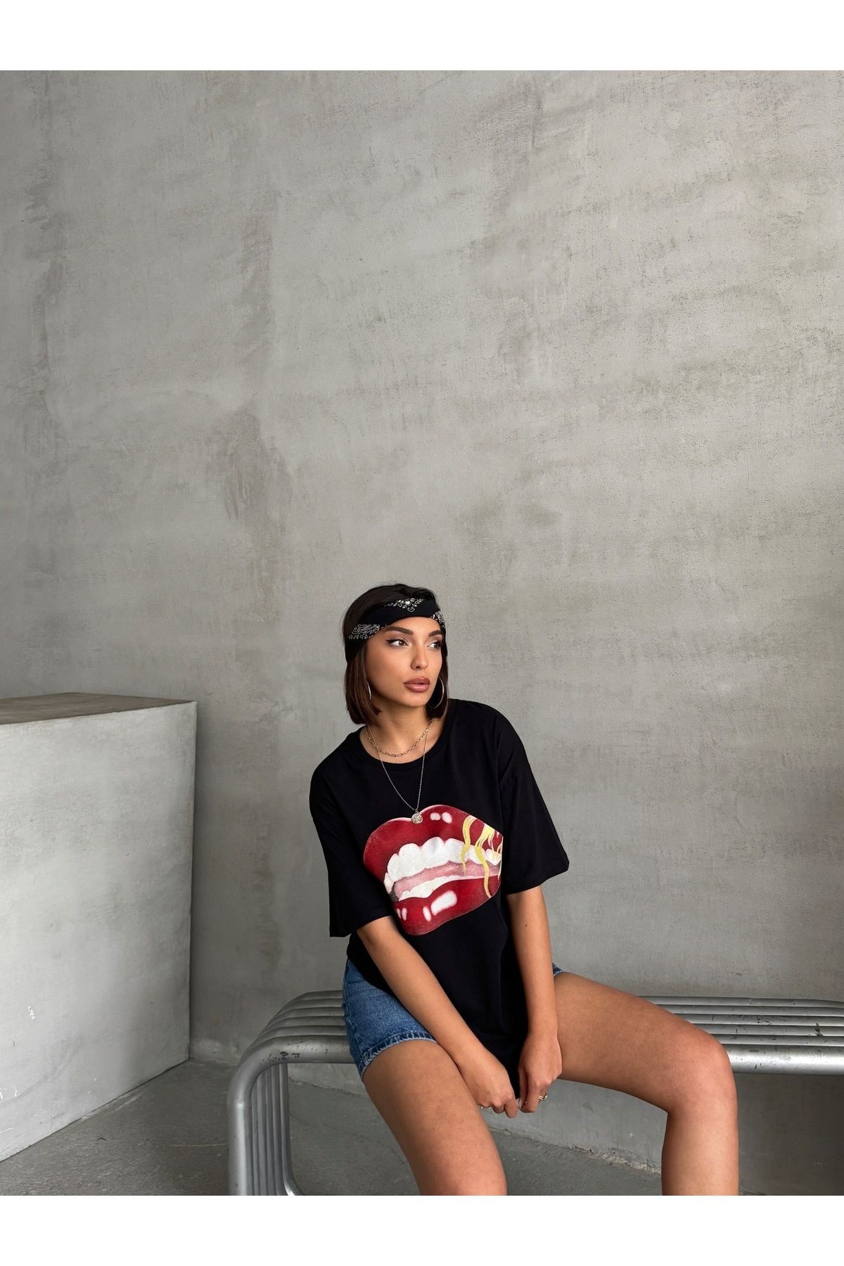 Baskı Detaylı Salaş Basic T-Shirt MISSTS3619