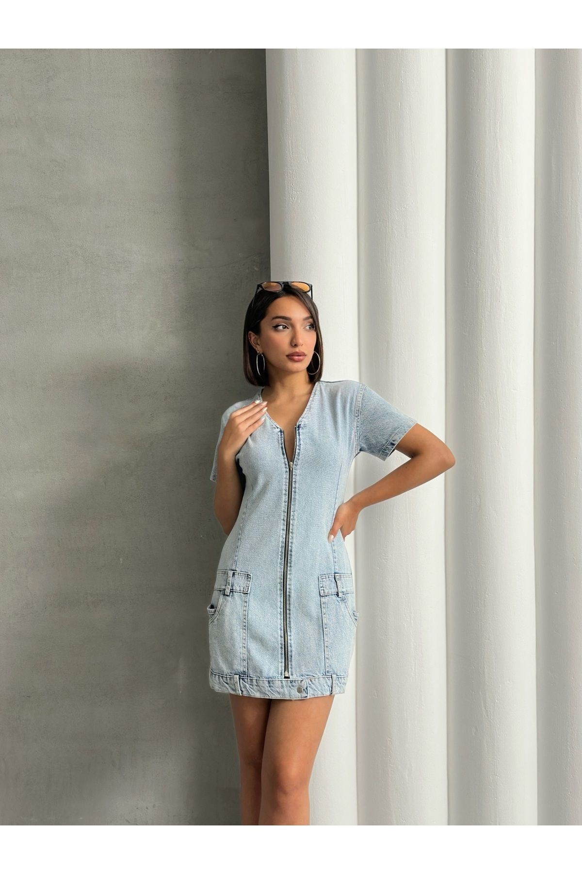 Fermuarlı Cep Detaylı Kar Yıkama Denim Elbse MISSELB3452