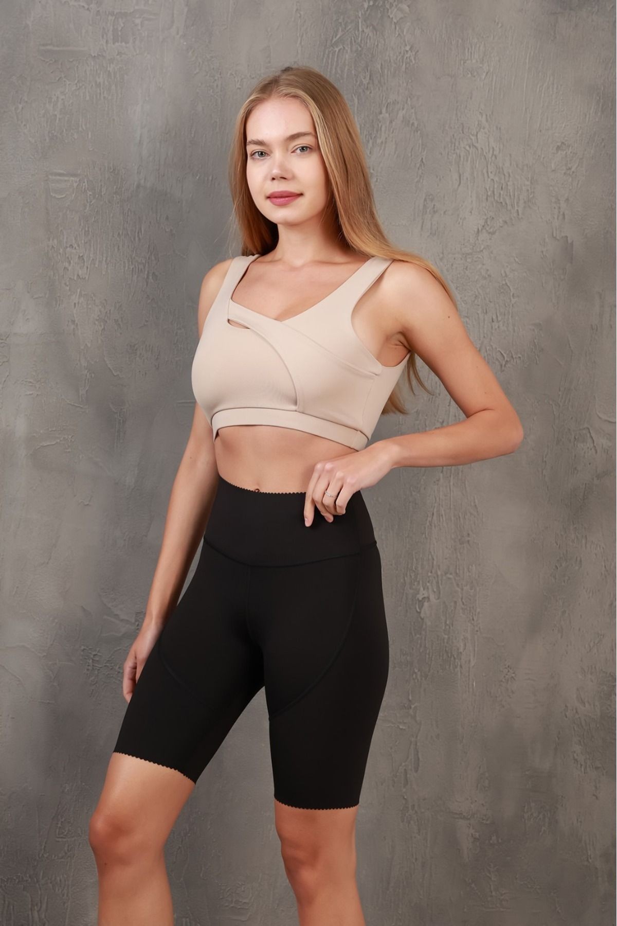 Toparlayıcı Dikiş Detaylı Örme Spor Şort/Kısa Tayt MISSSR2587