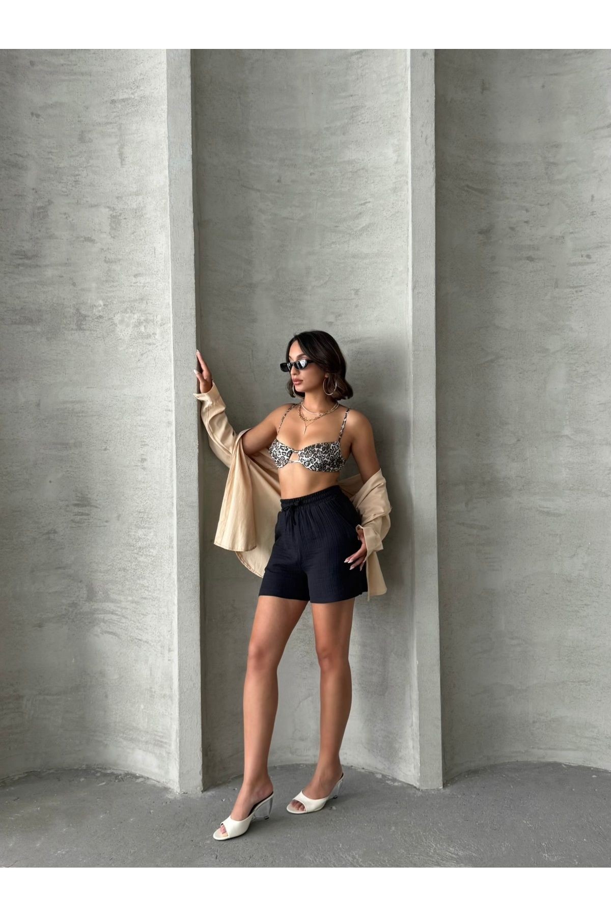 Bel Lastikli Beachwear Keten Şort MISSSRT2670