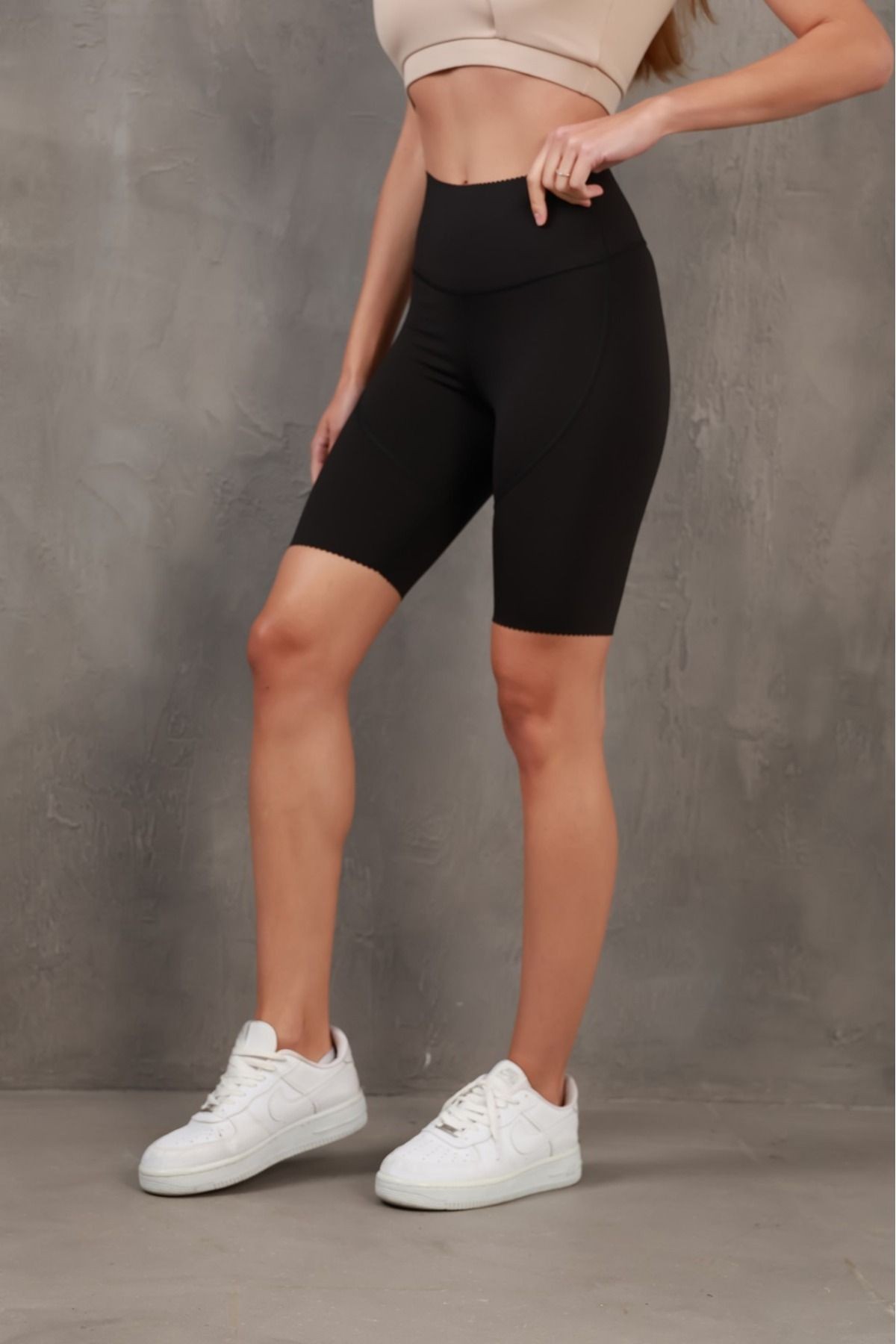 Toparlayıcı Dikiş Detaylı Örme Spor Şort/Kısa Tayt MISSSR2587