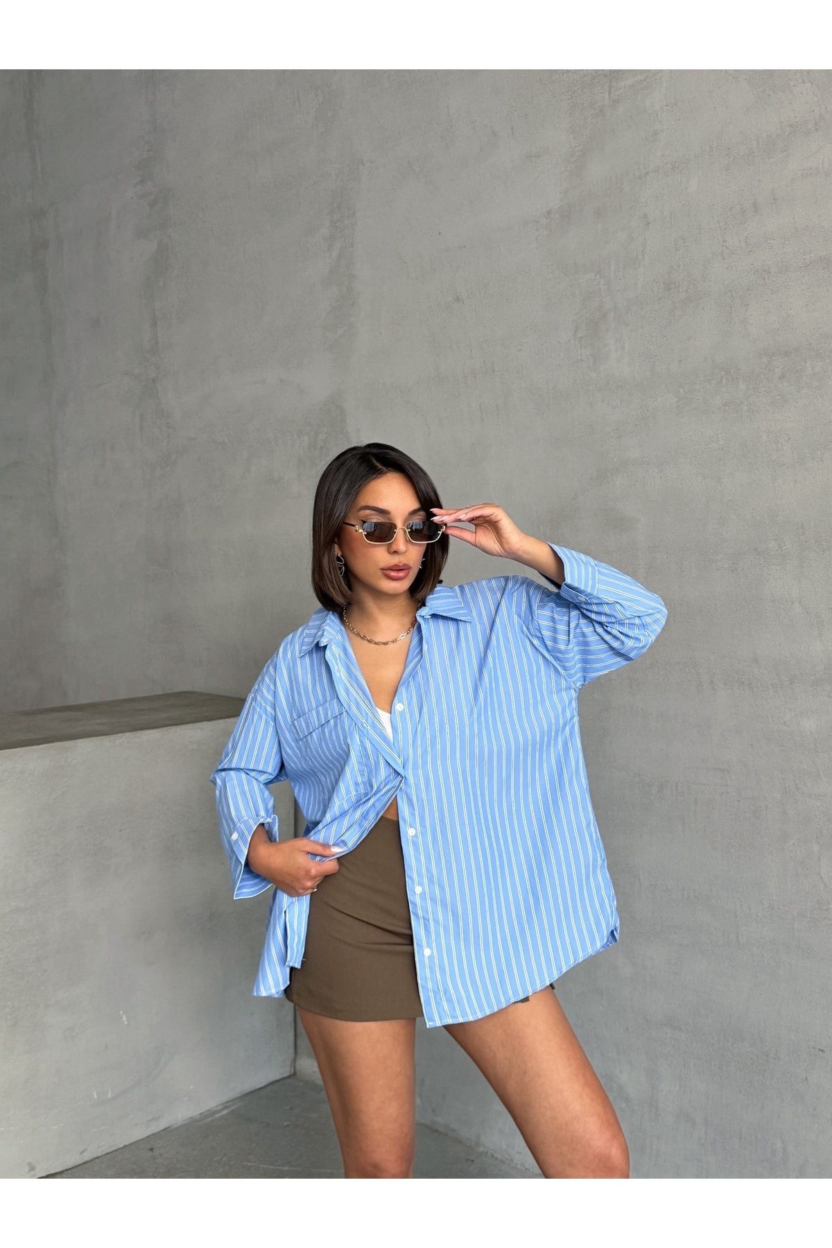Çizgili Oversize Kol Detaylı Gömlek MISSGML2297