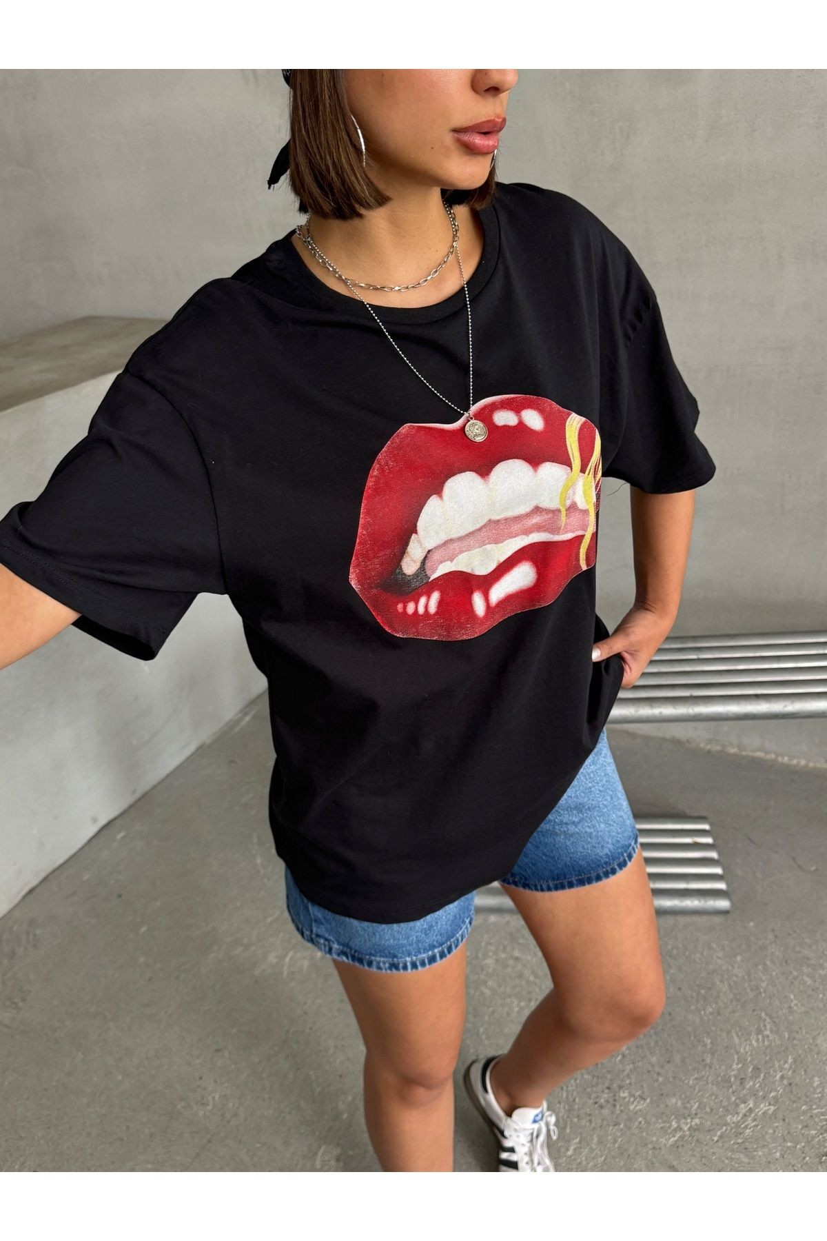 Baskı Detaylı Salaş Basic T-Shirt MISSTS3619