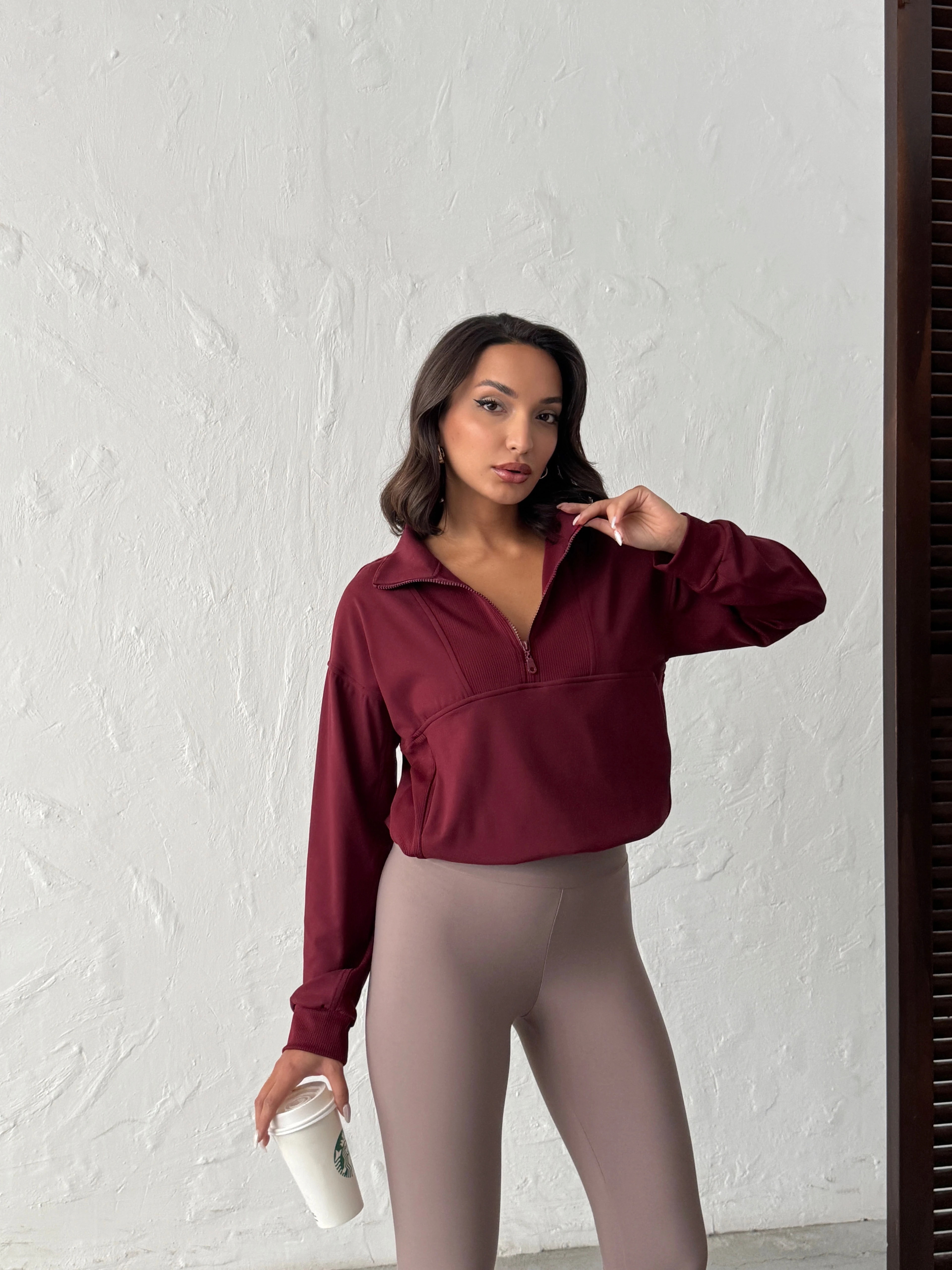 Fırçalı Soft Kumaş Yarım Fermuar Örme Spor Sweatshirt MISSW01