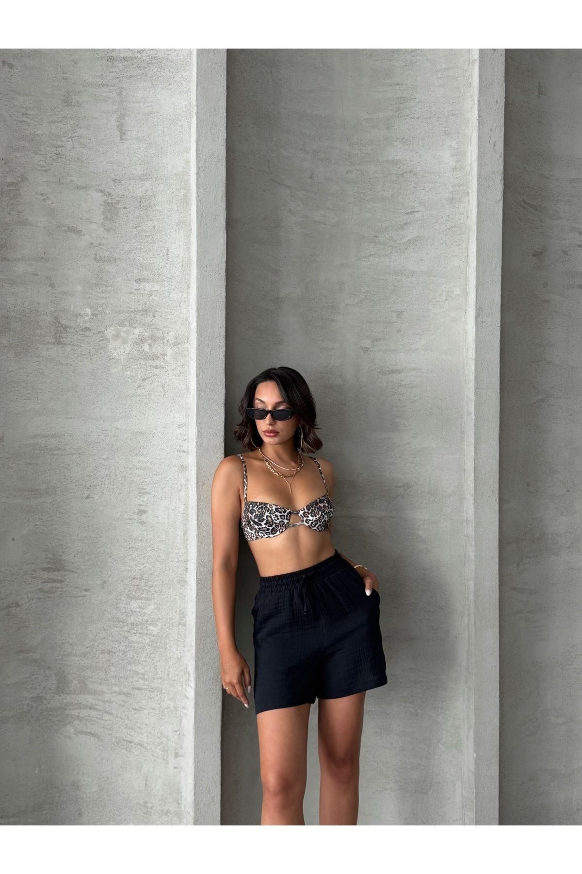 Bel Lastikli Beachwear Keten Şort MISSSRT2670