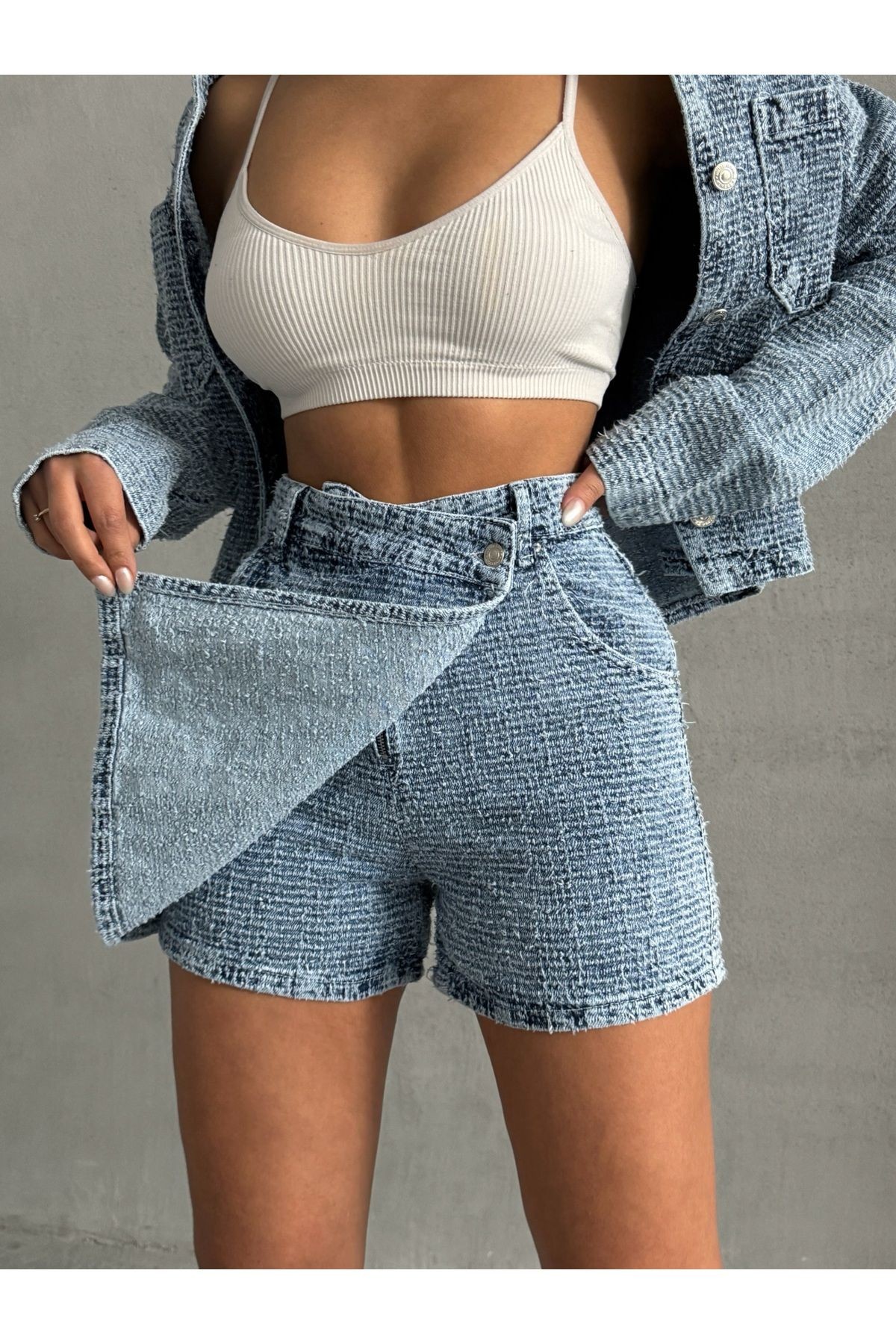 Mavi Dokulu Denim Mini Şort Etek MISSSE8017