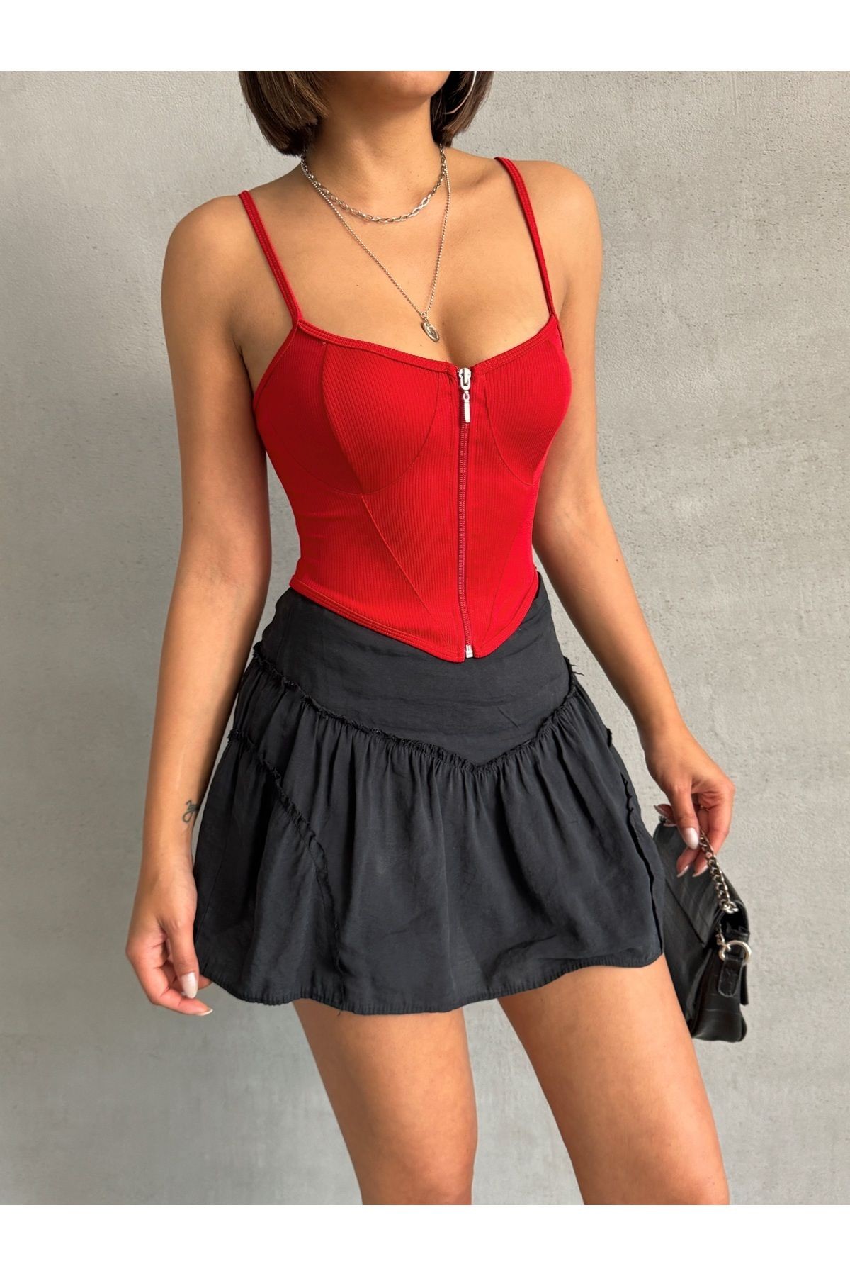 Fermuarlı Askılı Fitilli Bluz MISSBLZ8090