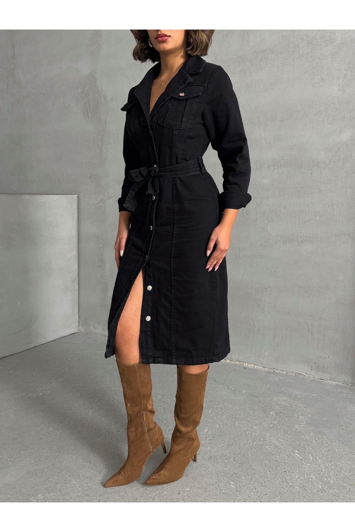 Kuşaklı Denim Elbise MISSEL1054