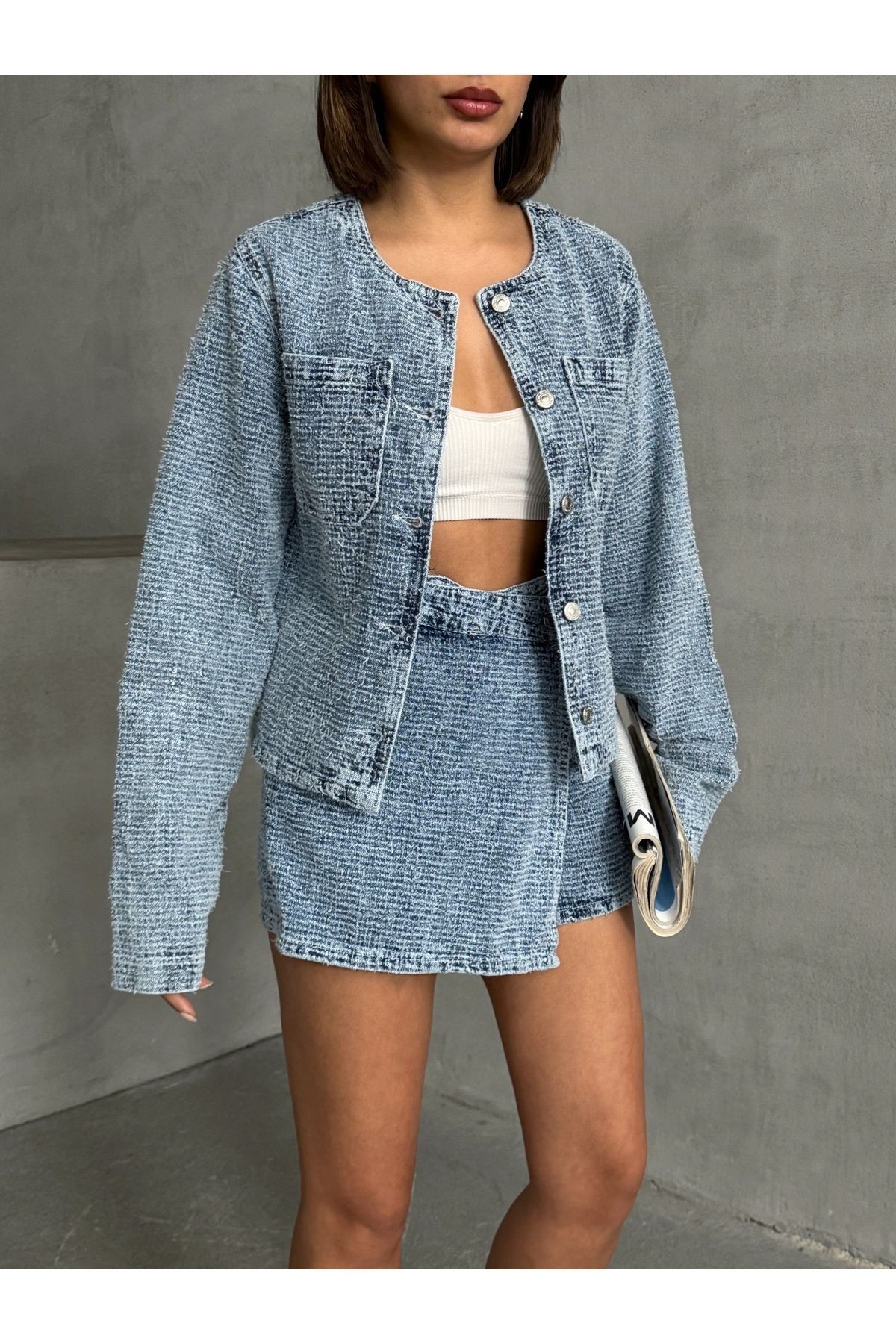 Mavi Dokulu Denim Mini Şort Etek MISSSE8017