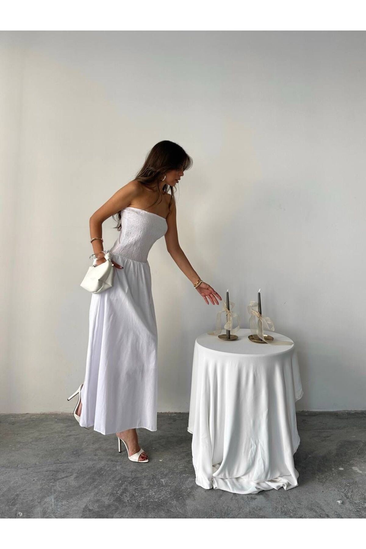 Straplez Lastik Detay Cepli Astarlı Elbise MISSELB6349