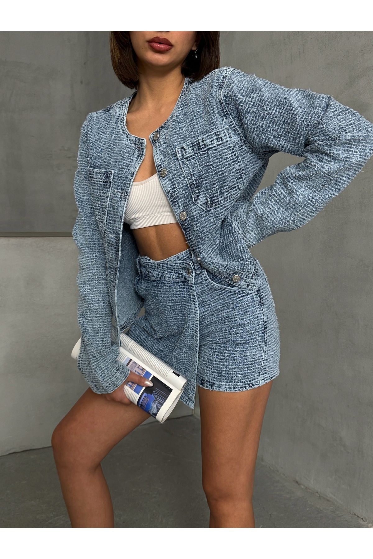 Mavi Dokulu Denim Mini Şort Etek MISSSE8017