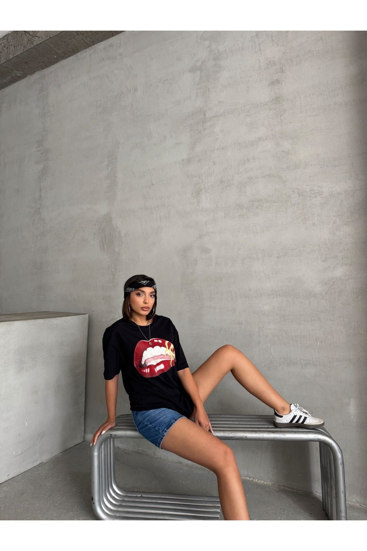 Baskı Detaylı Salaş Basic T-Shirt MISSTS3619