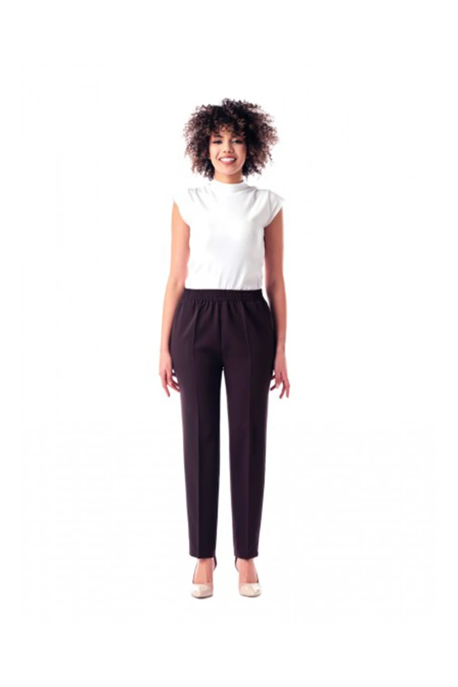 Modiva Beli Tam Lastikli Rahat Kalıp Likralı Duble Kumaş Siyah Pantolon
