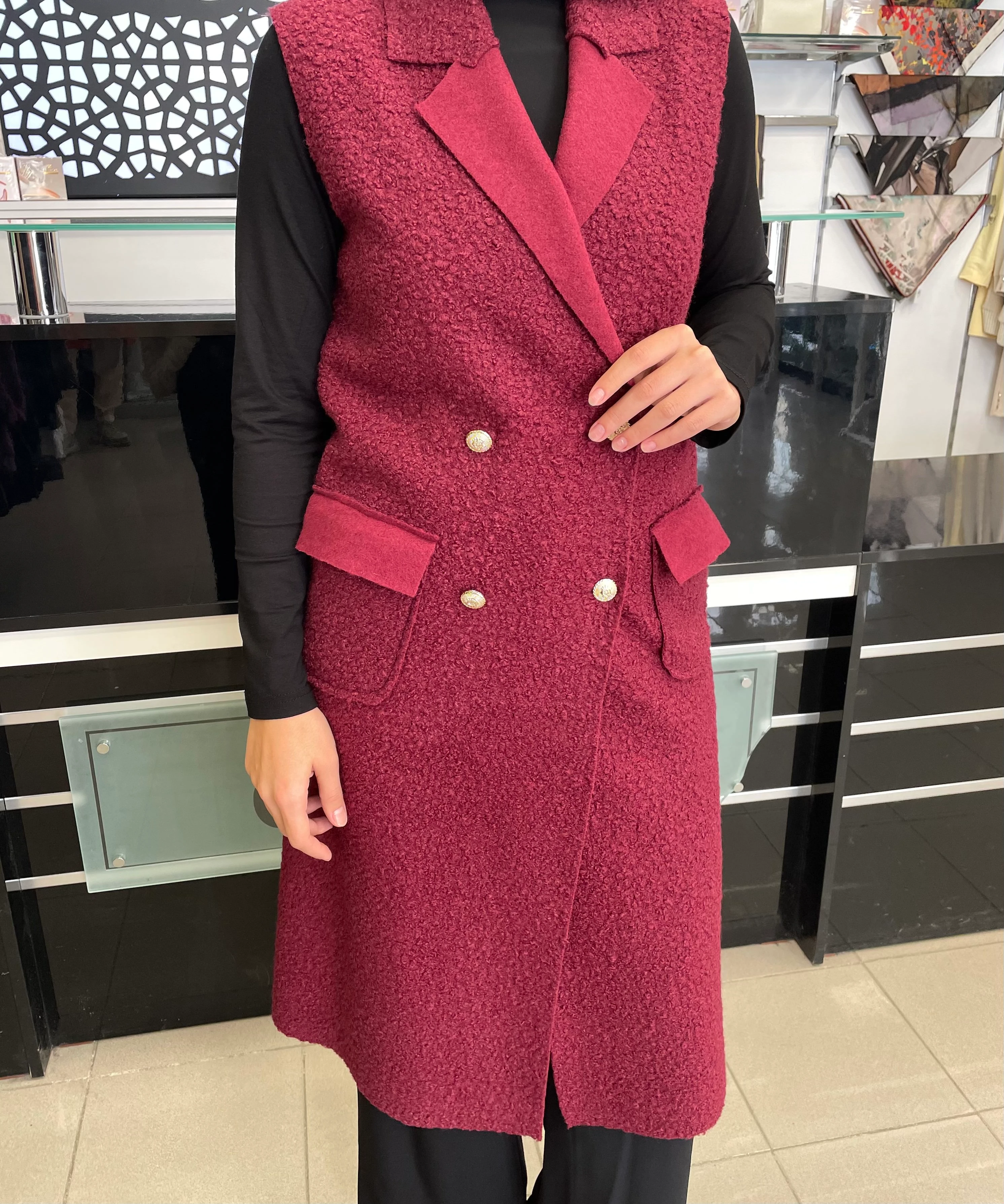 BELLE BELEMİR KEÇE KUZU YELEK  BORDO 