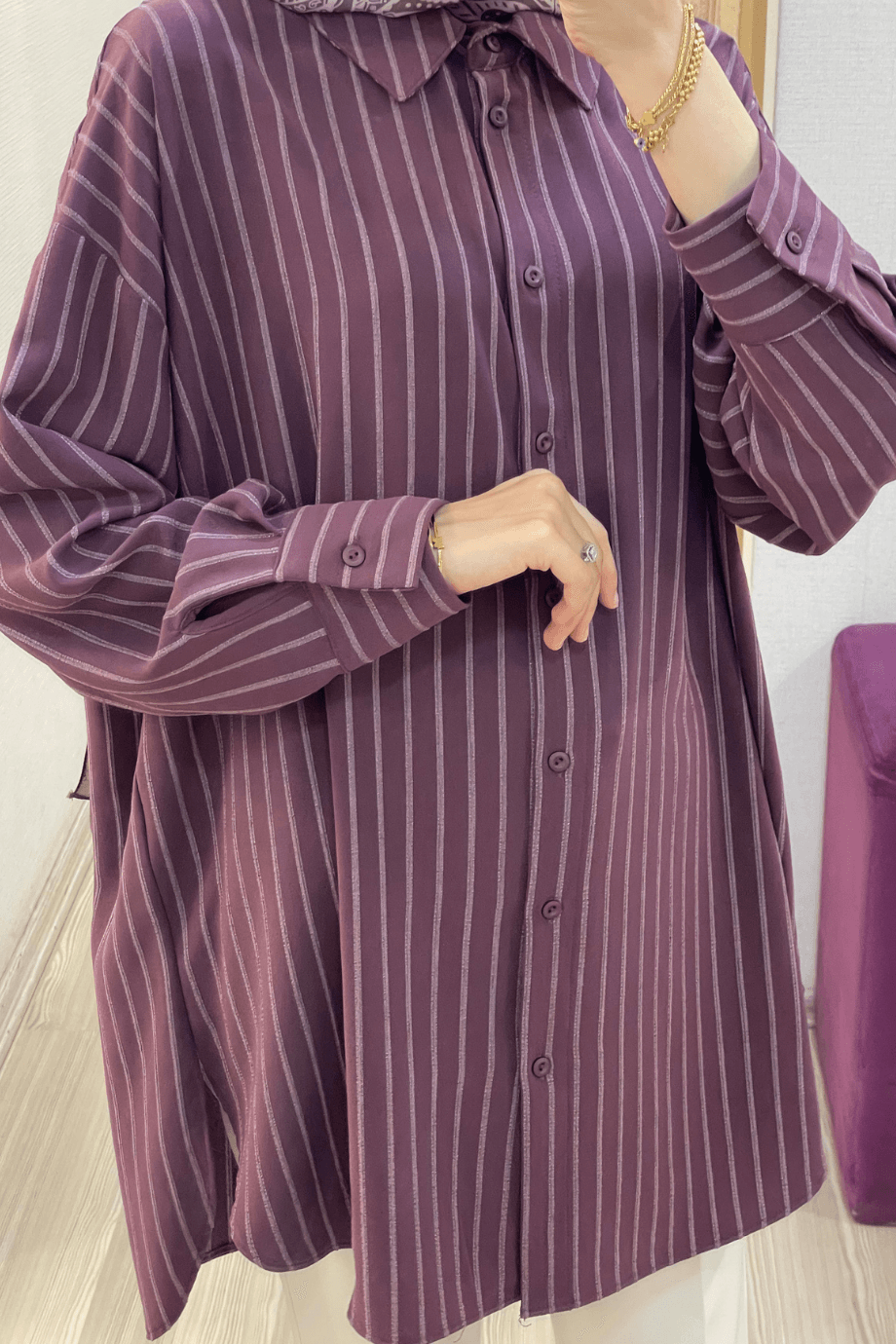  İKOL OVERSIZE GÖMLEK, Bordo Standart Beden 38-46 Beden Uyumlu