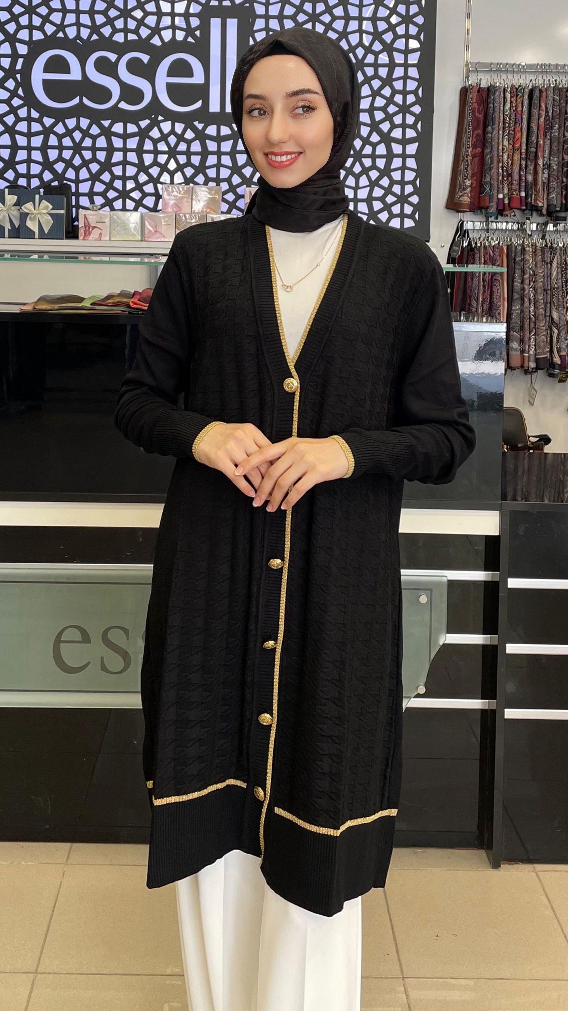 AYŞE AKAY SİMLİ MERSERİZE HIRKA SİYAH 