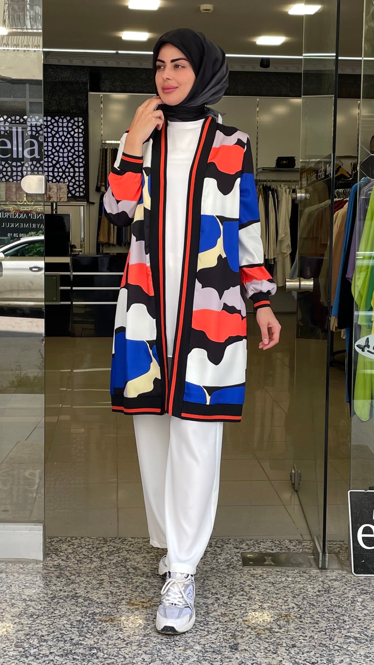 Dijital Baskı Desenli Sax Mavisi Siyah Kimono