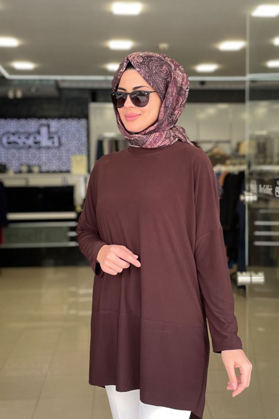 Yazlık Sandy Kumaş Makas Tunik Acı Kahve