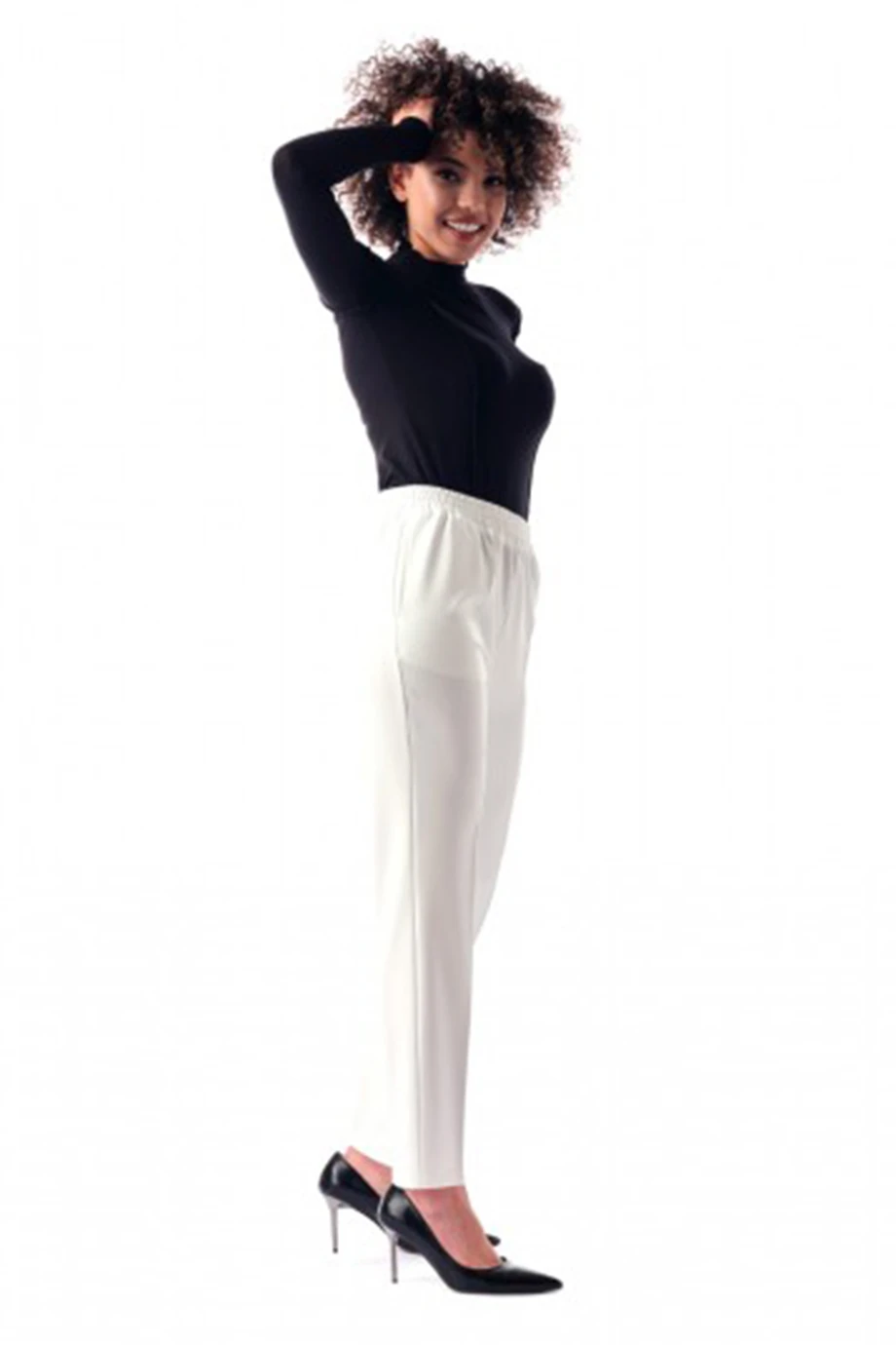 Modiva Beli Tam Lastikli Rahat Kalıp Likralı Duble Kumaş Beyaz Pantolon