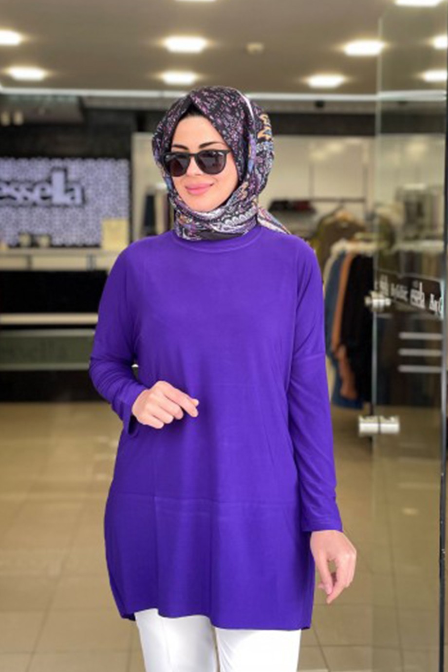 Yazlık Sandy Kumaş Makas Tunik Mor