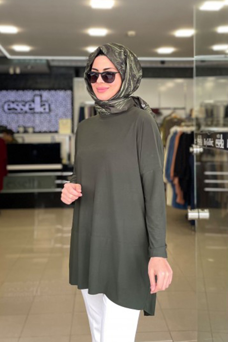 Yazlık Sandy Kumaş Makas Tunik Haki