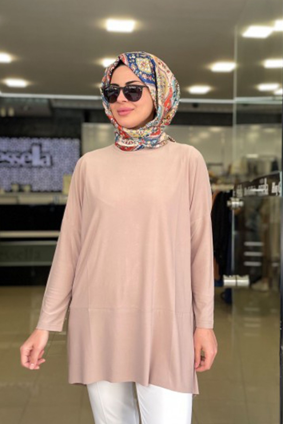 Yazlık Sandy Kumaş Makas Tunik Bej
