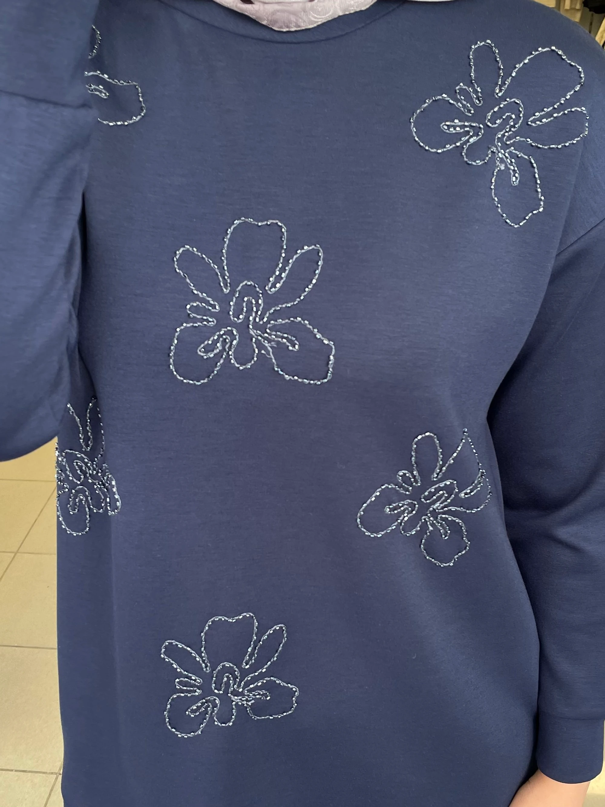 MY MOOD ÖNÜ ÇİÇEKLİ SWEAT LACİVERT