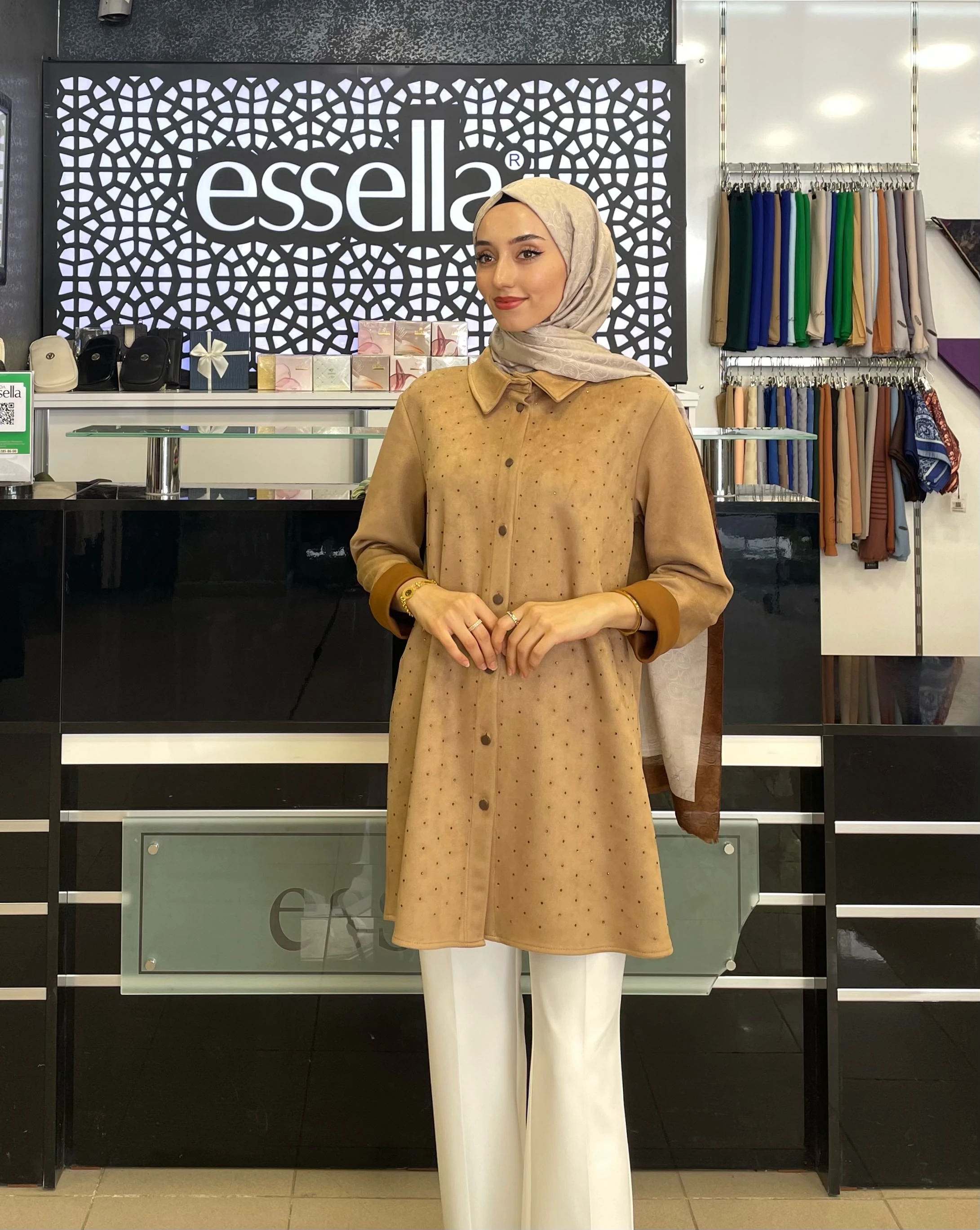 BERELANCE TAŞLI SÜET GÖMLEK  BEJ 