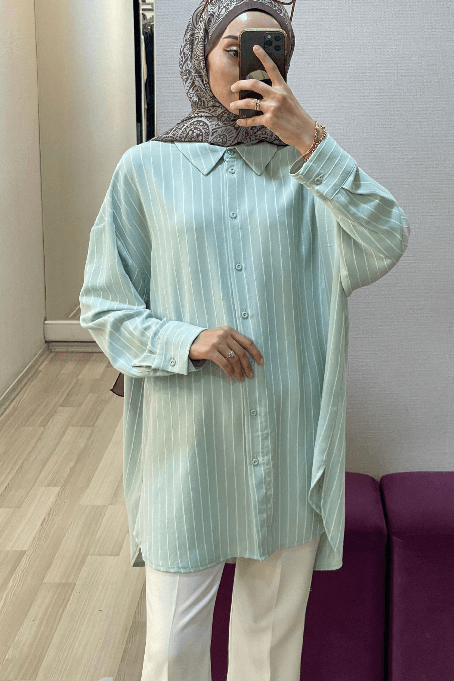  İKOL OVERSIZE Gömlek Açık Mint 38-46 Bedenler Uyumlu