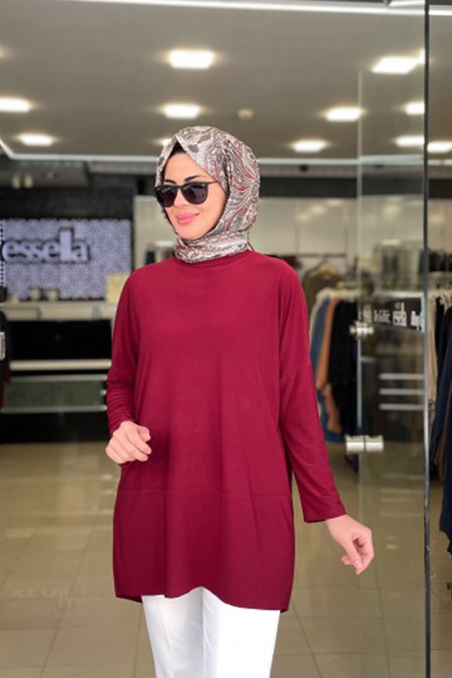 Yazlık Sandy Kumaş Makas Tunik Bordo