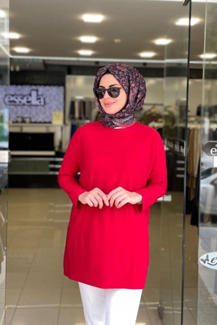 Yazlık Sandy Kumaş Makas Tunik Kırmızı